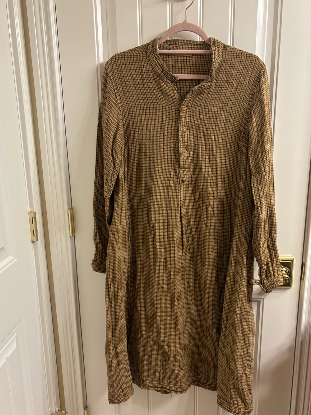 CP Shades Cotton Plaid Midi Dress Mustard Black Checked Flannel S